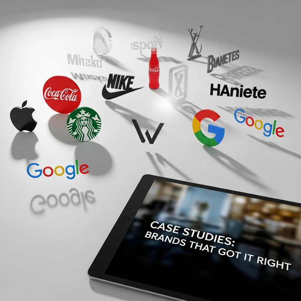 Case study collage showcasing successful brands with strong development strategies, highlighting consistent branding, clear messaging, and recognizable visual identity across different platforms