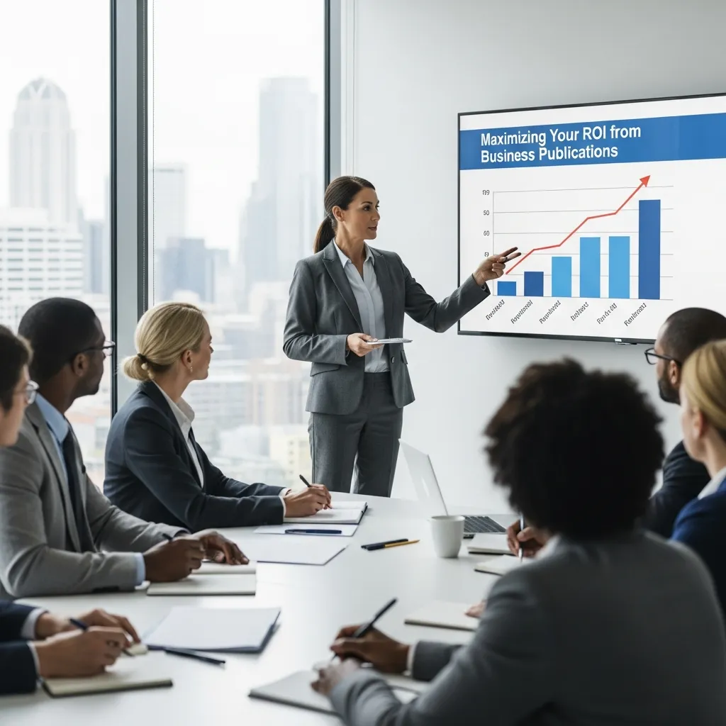 Business expert analyzing ROI from business publications and marketing performance data