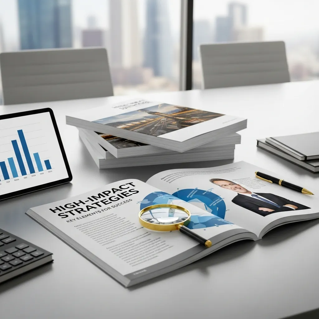 Key elements of a high-impact business publication shown in editorial layout design
