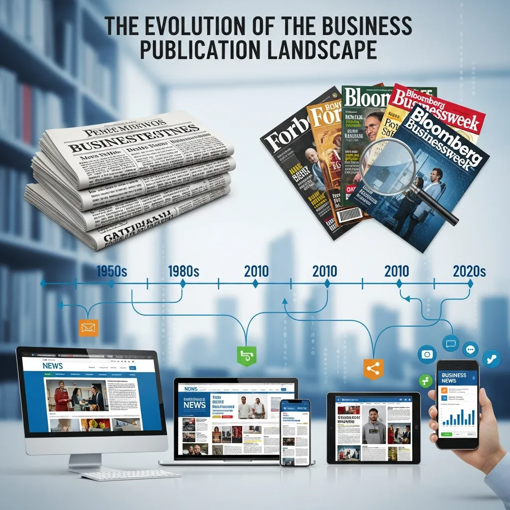 Infographic illustrating the evolution of business publication channels and formats